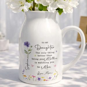 To My Daughter Birth Month Flower Vase, Personalized Gift for Mom