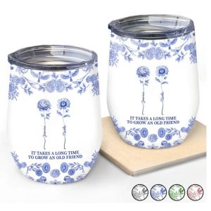 Toile De Jouy Birth Flower Grow An Old Friend - Personalized Wine Tumbler