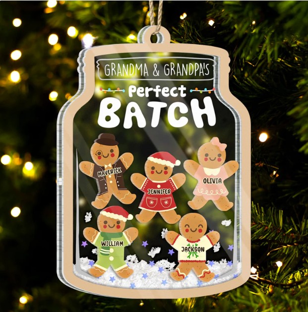 Grandma Grandpa Mom Dad Perfect Batch - Gift For Mom, Dad, Grandparents - Personalized 3-Layered Acrylic Shaker Ornament