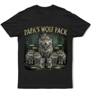 Realistic Art Papa Dad Wolf Pack - Personalized T Shirt