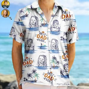 Custom Photo Pencil Drawing Best Dad Grandpa Ever - Personalized Hawaiian Shirt