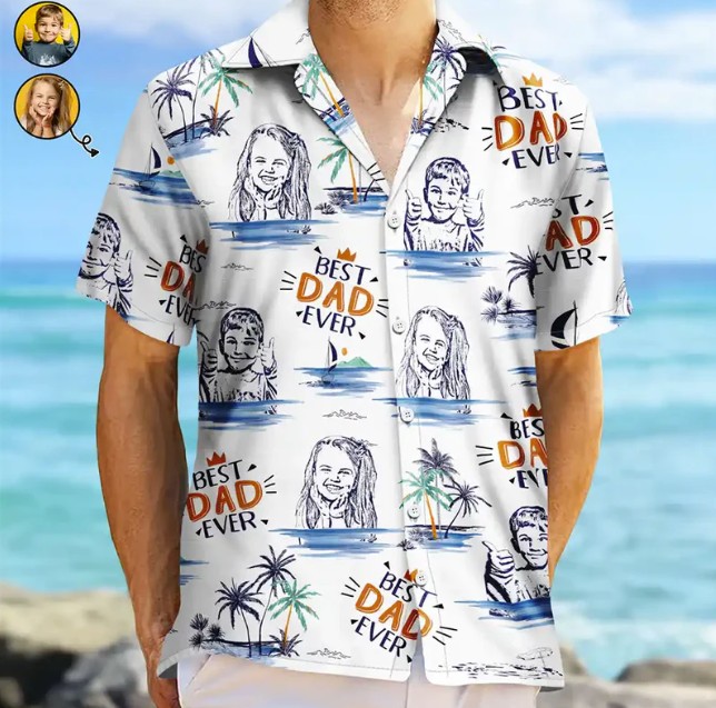 Custom Photo Pencil Drawing Best Dad Grandpa Ever - Personalized Hawaiian Shirt