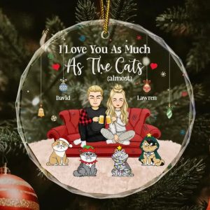 Christmas Pet Lovers Couple I Love You - Personalized Circle Glass Ornament