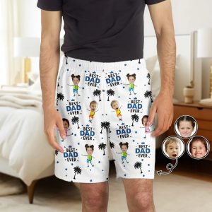 Custom Photo Best Dad Grandpa Mom Grandma Ever - Personalized Pajama Shorts