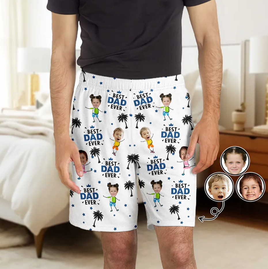 Custom Photo Best Dad Grandpa Mom Grandma Ever - Personalized Pajama Shorts