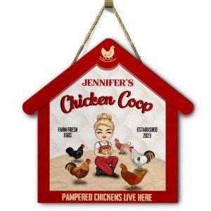 Pampered Chickens Live Here - Chicken Coop Decoration - Personalized Custom Shaped Wood Sign