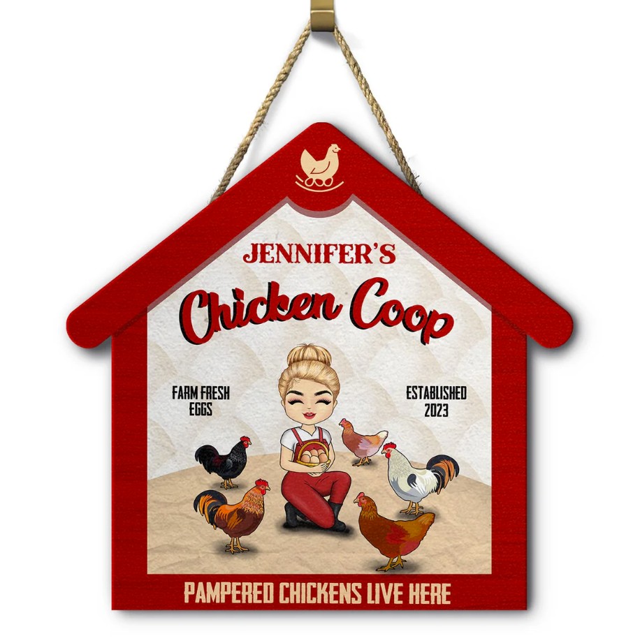 Pampered Chickens Live Here - Chicken Coop Decoration - Personalized Custom Shaped Wood Sign