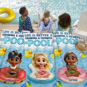 Life Is Better At Grandma And Grandpa's Pool - Personalized Beach Towel