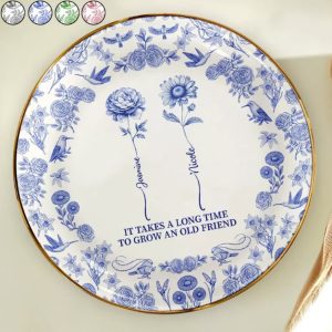 Toile De Jouy Birth Flower Grow An Old Friend - Personalized Round Ring Dish