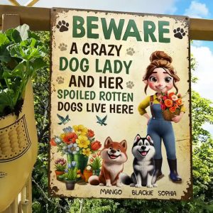 A Crazy Dog Lady And Her Dogs Live Here - Personalized Classic Metal Signs