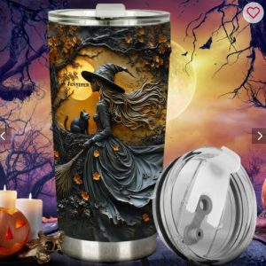 Beautiful Witch & Her Black Cat - Personalized Witch Tumbler