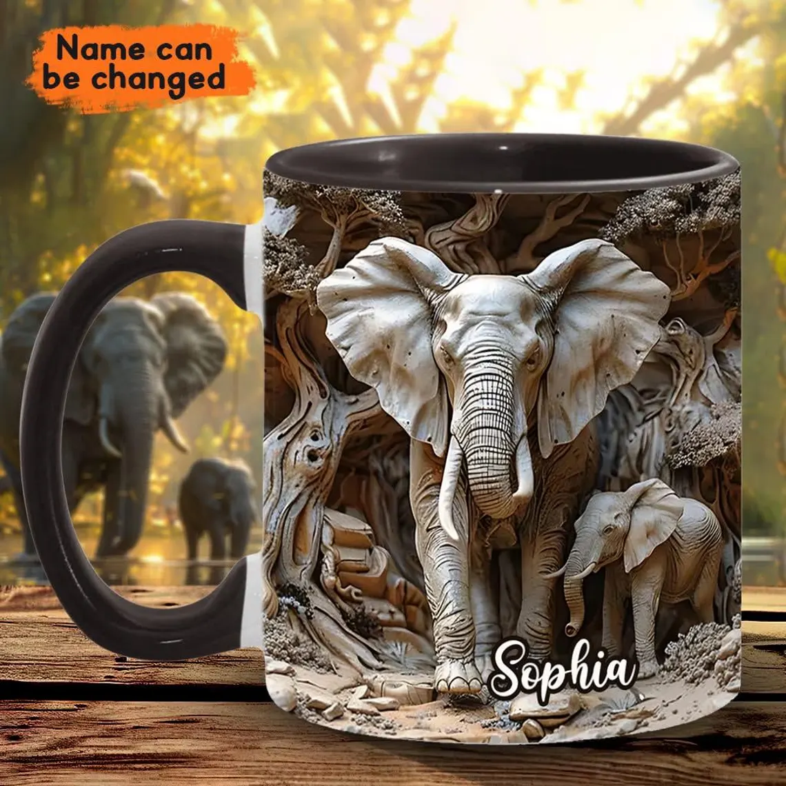 Love Elephant - Personalized Elephant Accent Mug