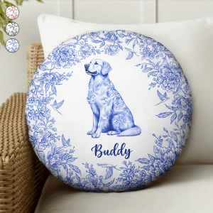 Chinoiserie Toile Dog - Personalized Round Pillow