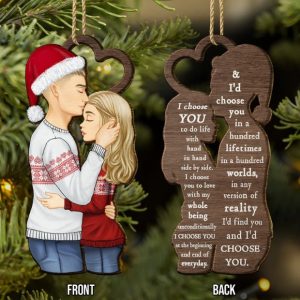 Christmas Couple Side View I Choose You - Gift For Couples - Personalized Wooden Ornament Print 2 Sides