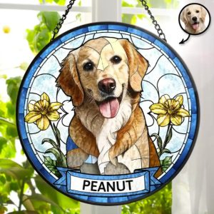Custom Photo Birth Flower Dog Cat Portrait - Personalized Stained Glass Window Hanging Suncatcher