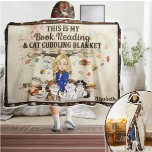 Book Reading & Cat Cuddling Blanket - Personalized Wearable Hooded Blanket