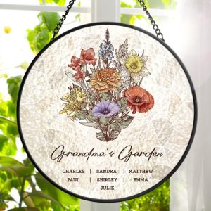 Grandma's Garden Family Birth Flower - Personalized Stained Glass Window Hanging Suncatcher