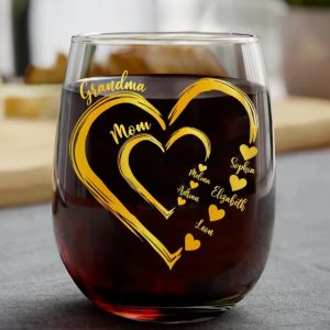 We Love Mom Grandma Sweethearts Kid Grandkid - Personalized Stemless Wine Glass