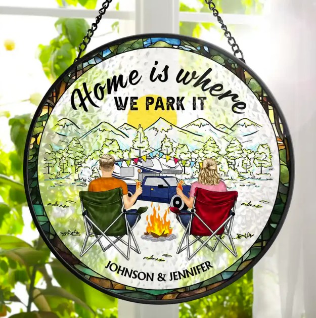 Home Is Where We Park It Camping - Personalized Stained Glass Window Hanging Suncatcher