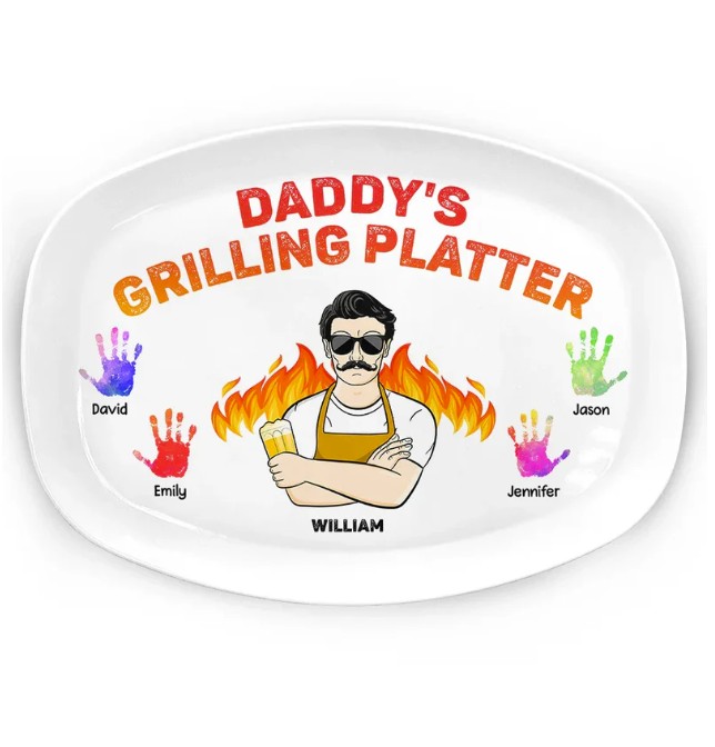 Daddy's Grilling Platter - Gift For Dad, Father, Grandfather, Grandpa - Personalized Plate