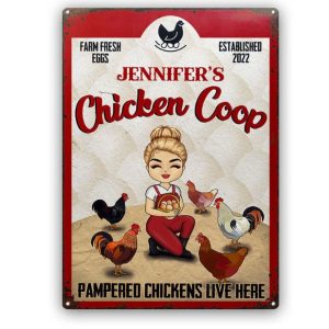 Pampered Chickens Live Here - Chicken Coop Decoration - Personalized Custom Classic Metal Signs