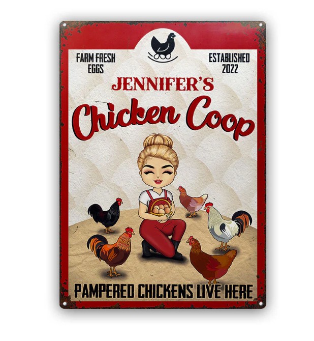 Pampered Chickens Live Here - Chicken Coop Decoration - Personalized Custom Classic Metal Signs