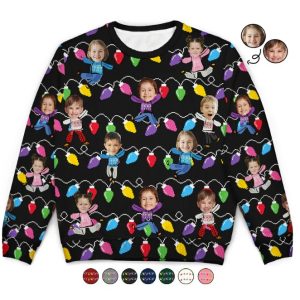 Custom Photo Funny Kids Christmas Light - Personalized Unisex Ugly Sweater