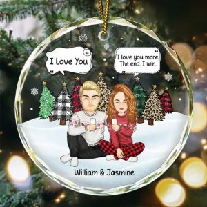 Christmas Couple I Love You More The End - Personalized Circle Glass Ornament