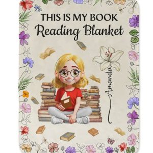 Reading Girl With Birth Month Flowers - Personalized Fleece Blanket, Sherpa Blanket
