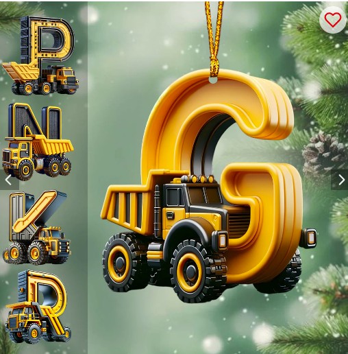 Construction Vehicles Letter Ornament - Personalized Kid Ornament