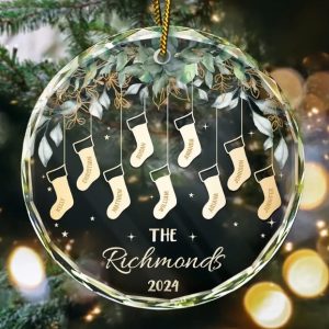 Family Christmas Stocking - Personalized Circle Glass Ornament