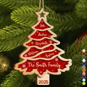 Christmas Tree Family Bestie Custom Names Version 3 - Personalized 2-Layered Wooden Ornament