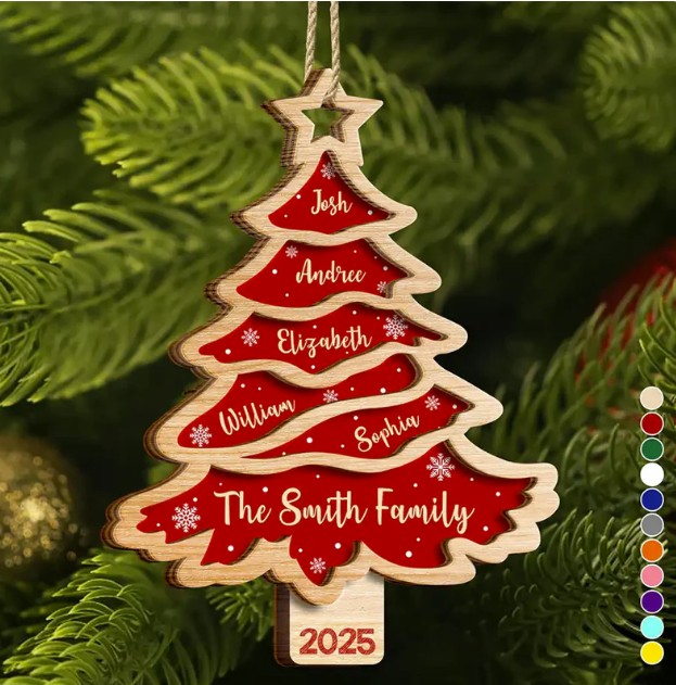 Christmas Tree Family Bestie Custom Names Version 3 - Personalized 2-Layered Wooden Ornament