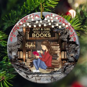 Just A Girl Who Loves Books Reading - Personalized Circle Ceramic Ornament