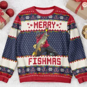 Merry Fishmas Gift For Fishing Lovers - Personalized Photo Ugly Sweater