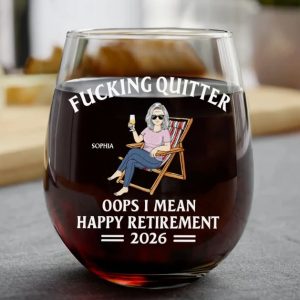 Oops I Mean Happy Retirement - Personalized Stemless Wine Glass