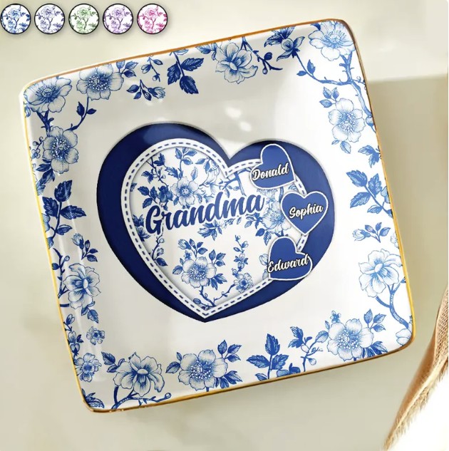 Grandma Mom Toile De Jouy - Personalized Ring Dish