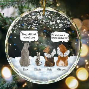 They Still Talk About You Memorial Pet Lovers Christmas - Personalized Circle Glass Ornament