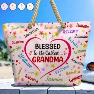 Bless To Be Called Grandma Nana Mom - Personalized Beach Bag