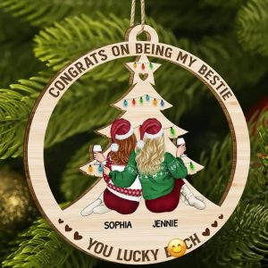 Congrats On Being My Bestie - Personalized Wooden Cutout Ornament