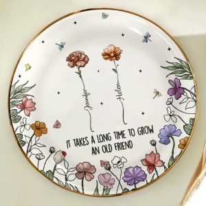 Birth Flowers Grow An Old Friend - Personalized Round Ring Dish