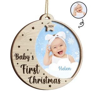 Custom Photo New Baby's First Christmas - Personalized 2-Layered Wooden Ornament