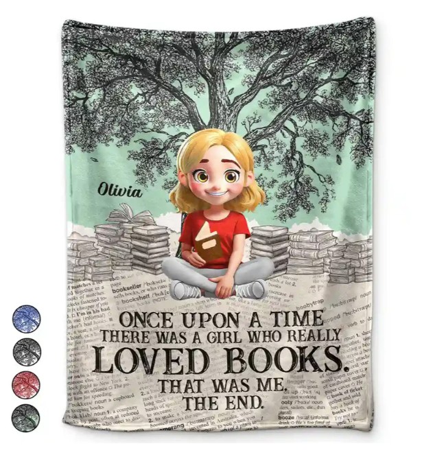 Once Upon A Time Reading Toile Background - Personalized Fleece Blanket, Sherpa Blanket