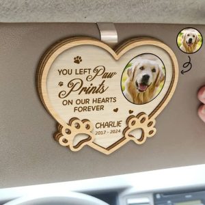 Custom Photo You Left Paw Prints On My Heart Forever - Personalized Custom Shaped Car Visor Clip