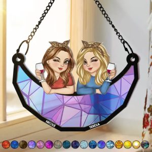 Besties Best Friends Sisters Together - Personalized Window Hanging Suncatcher Ornament