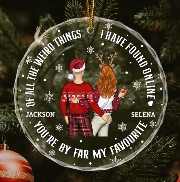 Christmas Couple Back Side You Are My Favorite By Far - Personalized Circle Glass Ornament