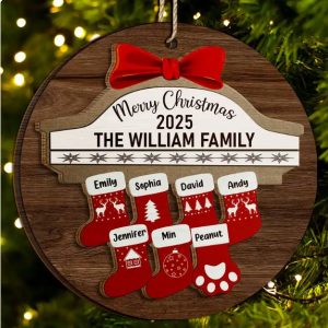 Merry Christmas Stocking Family - Christmas Gift For Family - Personalized 2-Layered Wooden Ornament
