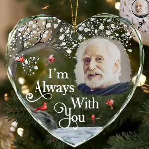 Custom Photo I'm Always With You Memorial - Personalized Heart Shaped Glass Ornament