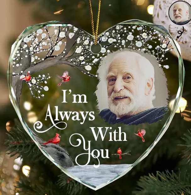 Custom Photo I'm Always With You Memorial - Personalized Heart Shaped Glass Ornament
