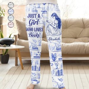 Chinoiserie Toile Just A Girl Who Loves Books - Personalized Pajama Pants